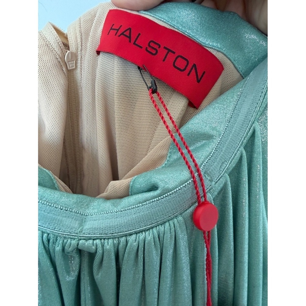 Halston Metallic Pleated Strapless Gown Mint Green Size 4 NWT - Picture 3 of 5
